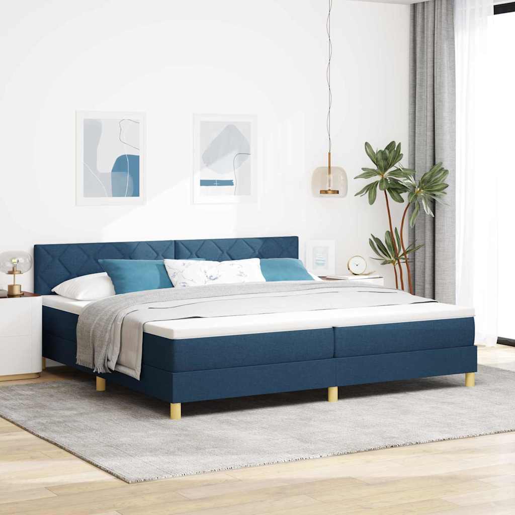 vidaXL LED Κρεβάτι με βάθρο με κεφαλάρι Μπλε 200 x 200 cm ύφασμα