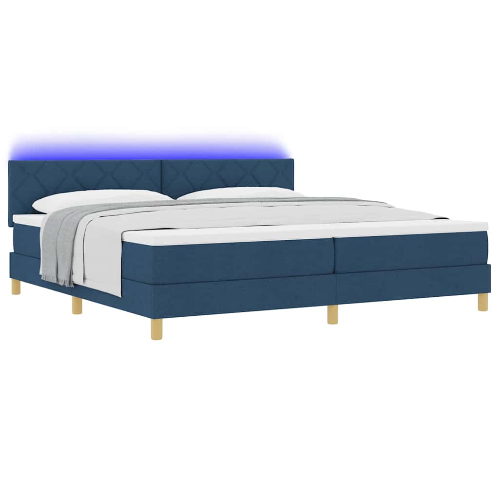 vidaXL LED Κρεβάτι με βάθρο με κεφαλάρι Μπλε 200 x 200 cm ύφασμα