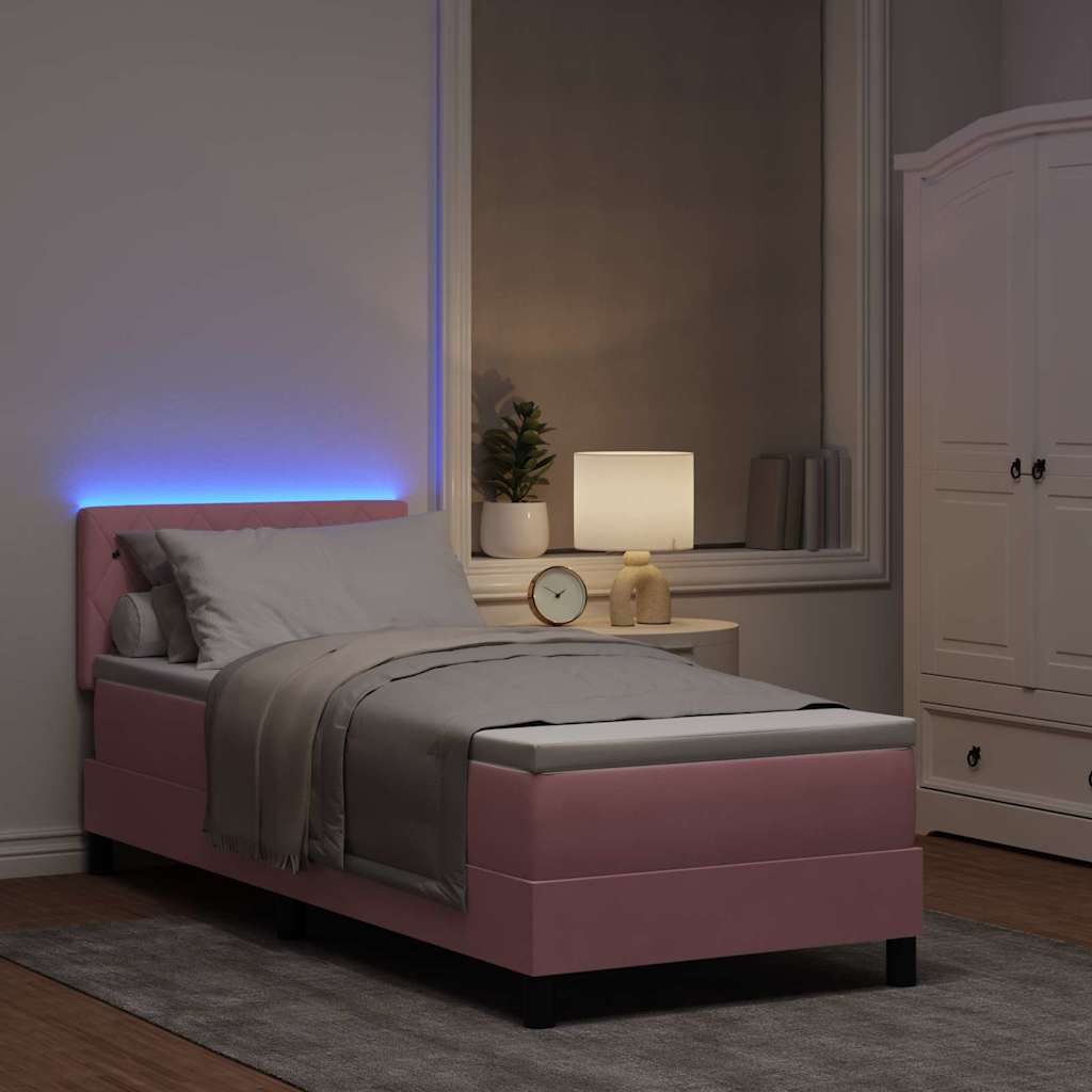 vidaXL LED Κρεβάτι με βάθρο με στρώμα με led Ροζ 80 x 200 cm Βελούδο