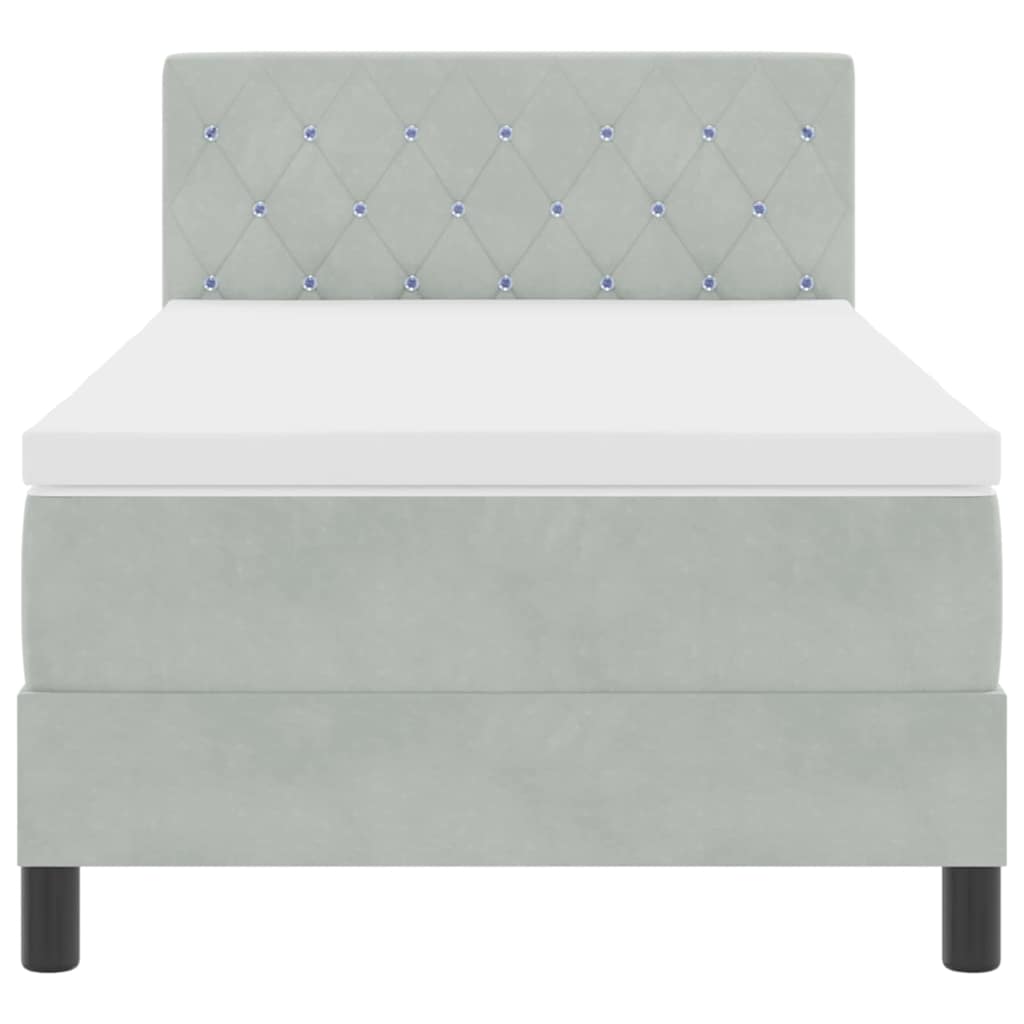 vidaXL Κρεβάτι Box Spring με Στρώμα & LED Φως Γκρι 90x200 εκ Βελούδο