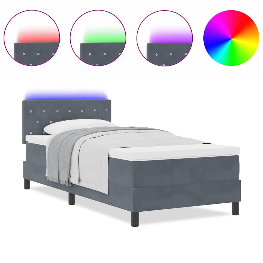 vidaXL Κρεβάτι με Σπαστό Στρώμα & LED Γκρι Σκούρο 90x200 εκ. Βελούδινο
