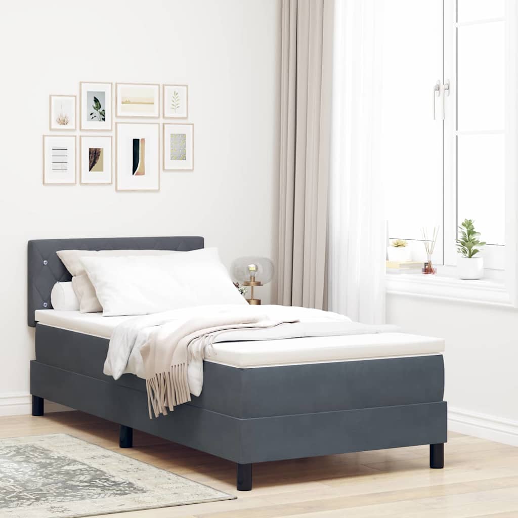 κρεβάτι box spring vidaXL με στρώμα και LED σκούρο γκρι 100x200 εκ. βελούδο