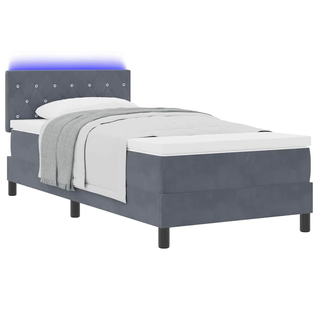 κρεβάτι box spring vidaXL με στρώμα και LED σκούρο γκρι 100x200 εκ. βελούδο