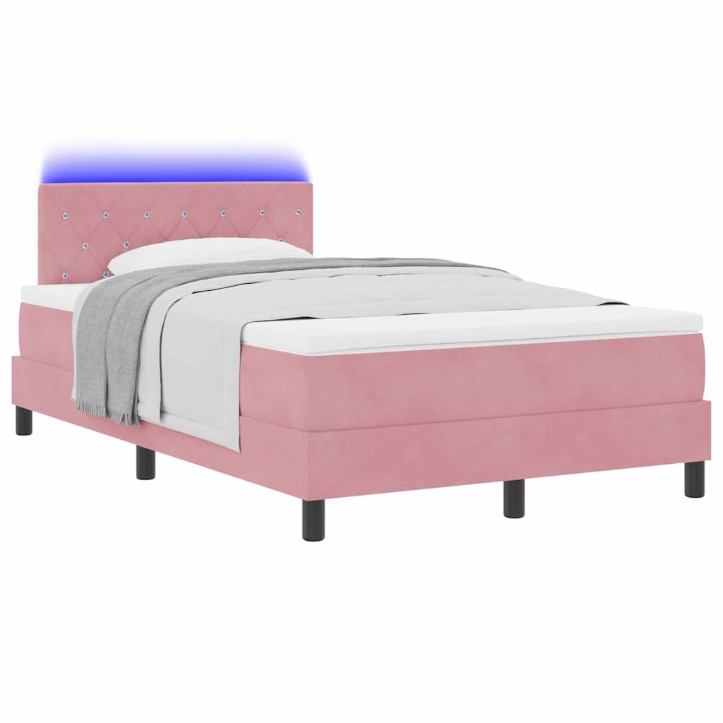 vidaXL LED Κρεβάτι με βάθρο με κεφαλάρι Ροζ 120 x 190 cm Βελούδο