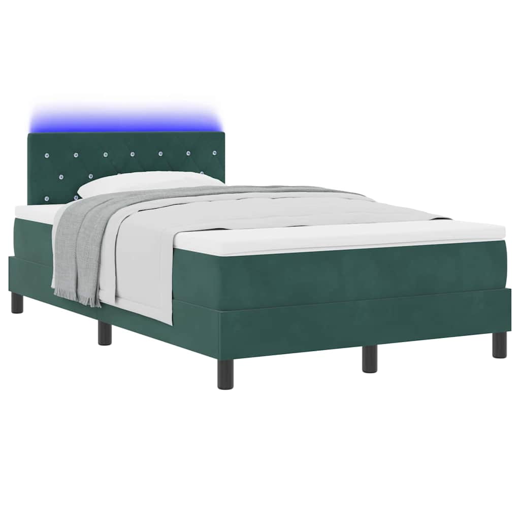 vidaXL LED Κρεβάτι με βάθρο με led Σκούρο Πράσινο 120 x 200 cm Βελούδο