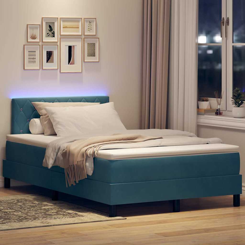 vidaXL LED Κρεβάτι με βάθρο με στρώμα Σκούρο Μπλε 120 x 200 cm Βελούδο