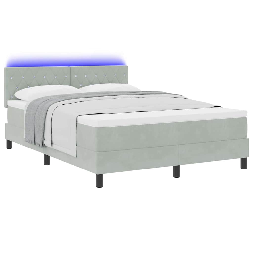 vidaXL LED Κρεβάτι με βάθρο με led Ανοιχτό γκρι 160 x 200 cm Βελούδο