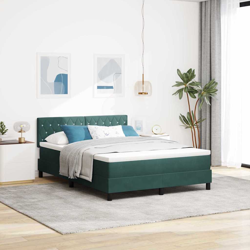 vidaXL LED Κρεβάτι με βάθρο με led Σκούρο Πράσινο 160 x 200 cm Βελούδο