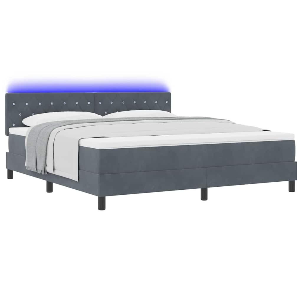 vidaXL LED Κρεβάτι με βάθρο με στρώμα Σκούρο Γκρι 180 x 200 cm Βελούδο