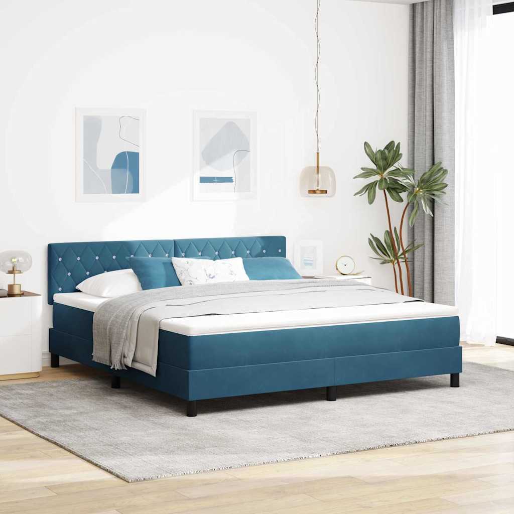 vidaXL LED Κρεβάτι με βάθρο Σκούρο Μπλε 180 x 200 cm Βελούδο