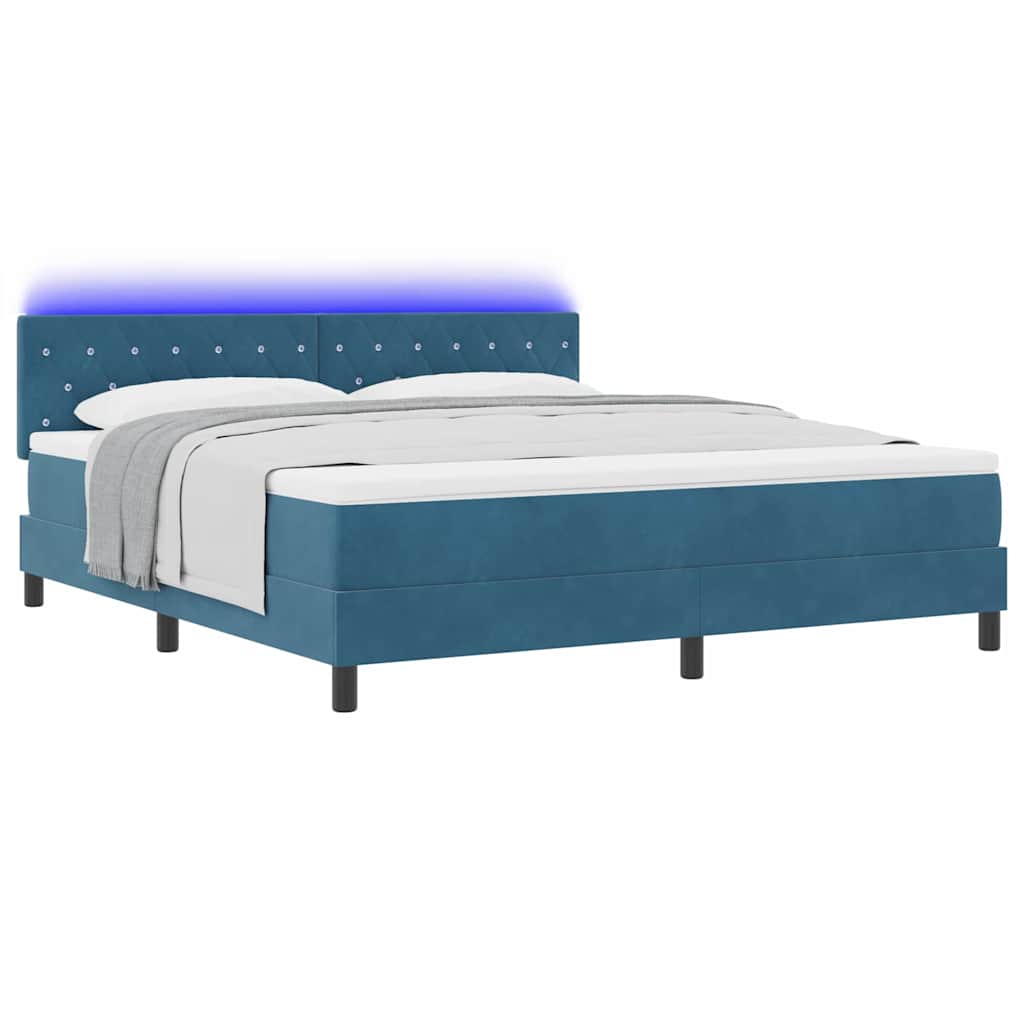vidaXL LED Κρεβάτι με βάθρο Σκούρο Μπλε 180 x 200 cm Βελούδο