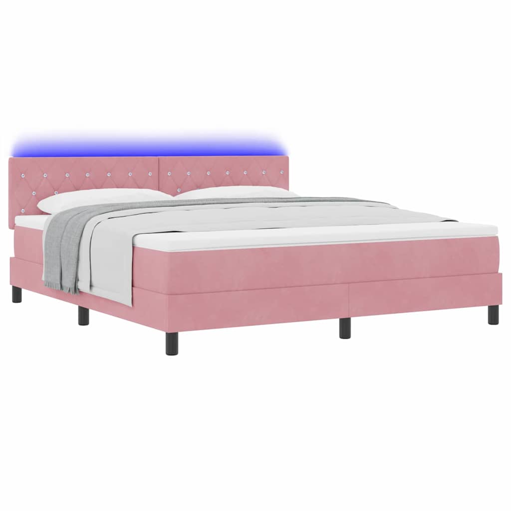vidaXL LED Κρεβάτι με βάθρο με κεφαλάρι Ροζ 180 x 200 cm Βελούδο