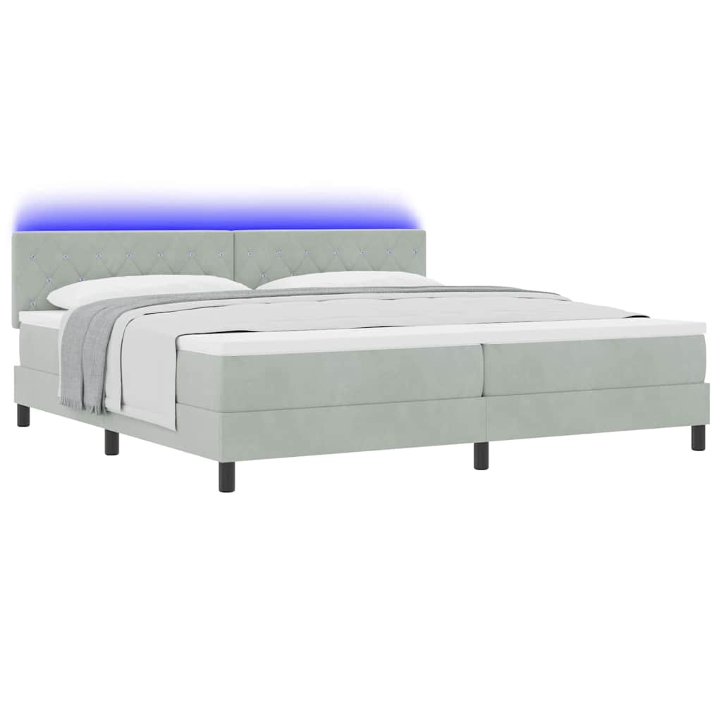 vidaXL LED Κρεβάτι με βάθρο με led Ανοιχτό γκρι 200 x 200 cm Βελούδο