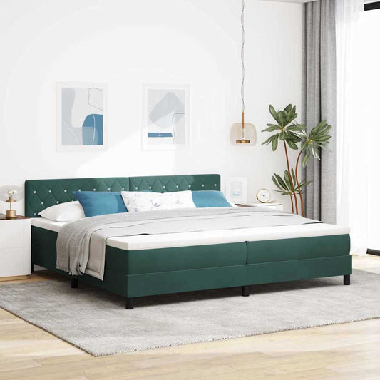 vidaXL LED Κρεβάτι με βάθρο με led Σκούρο Πράσινο 200 x 200 cm Βελούδο