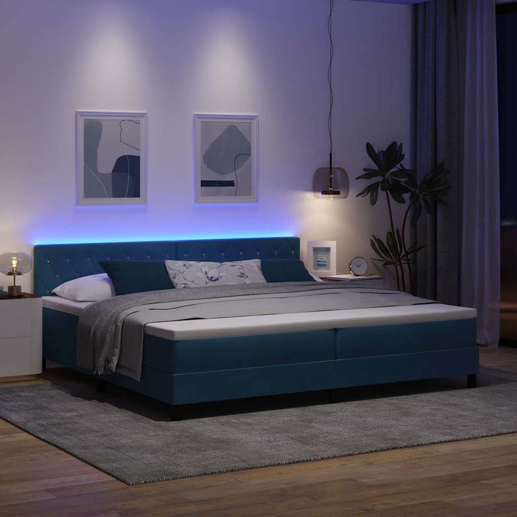 vidaXL LED Κρεβάτι με βάθρο Σκούρο Μπλε 200 x 200 cm Βελούδο