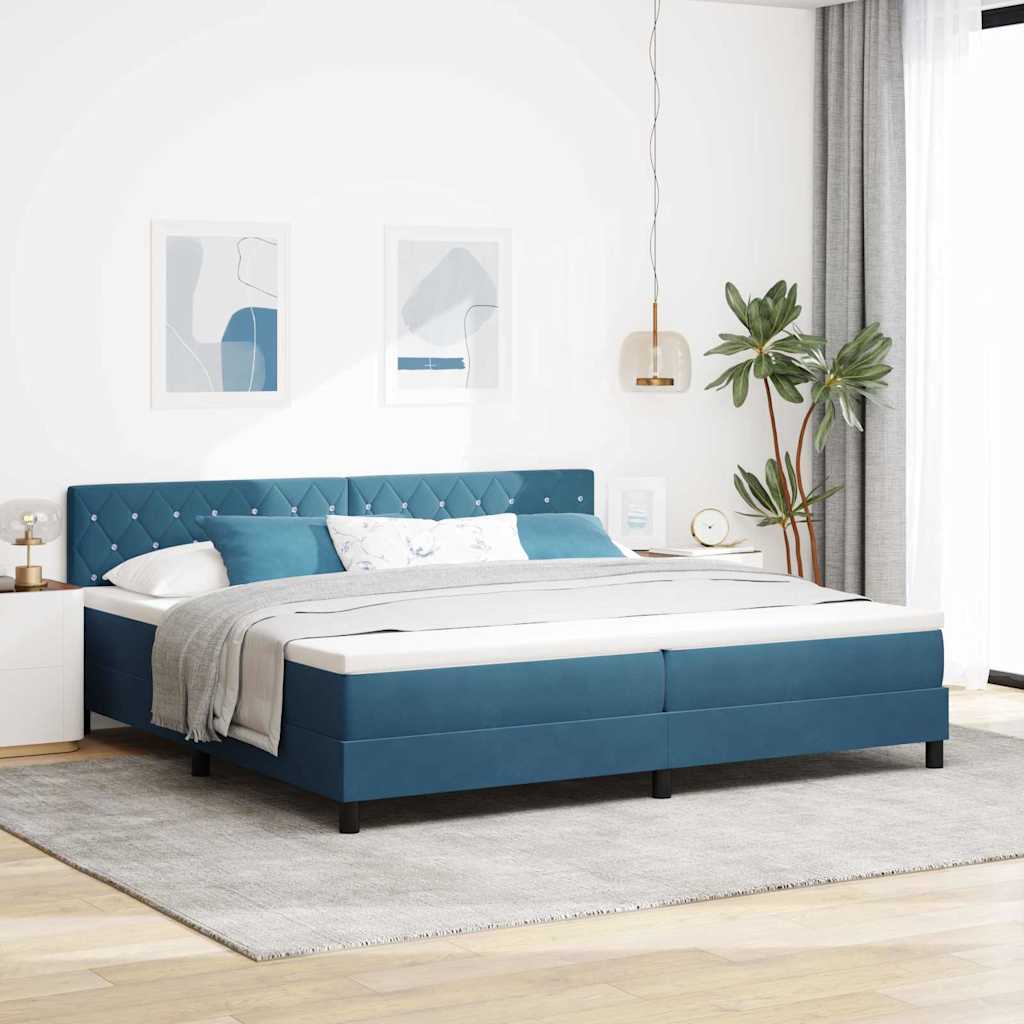 vidaXL LED Κρεβάτι με βάθρο Σκούρο Μπλε 200 x 200 cm Βελούδο