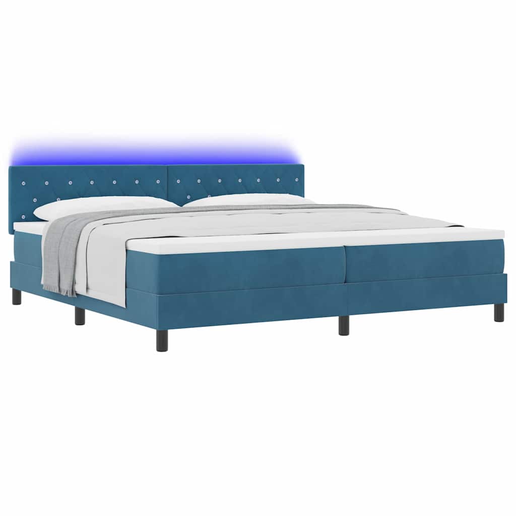 vidaXL LED Κρεβάτι με βάθρο Σκούρο Μπλε 200 x 200 cm Βελούδο