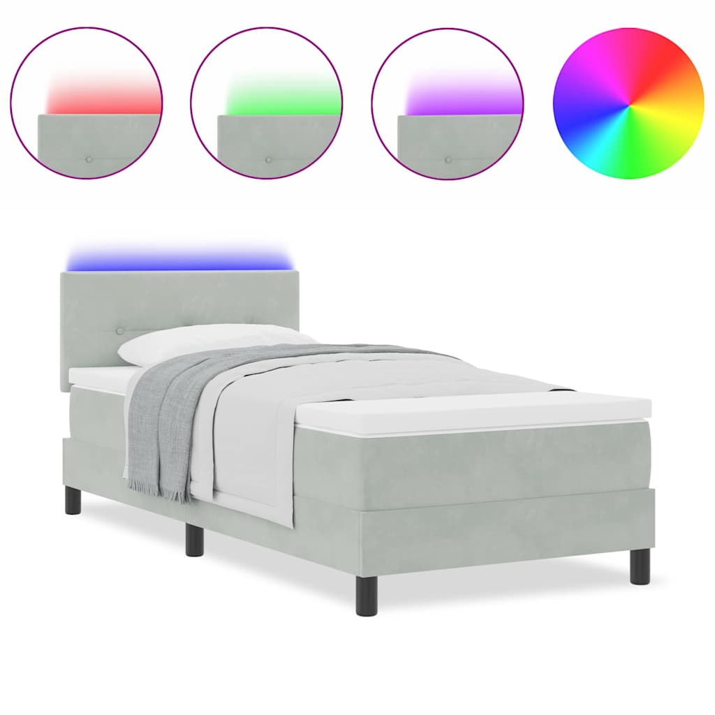 vidaXL Κρεβάτι με Στρώμα και Φώτα LED Γκρίζο 90x190 εκ. Βελούδο