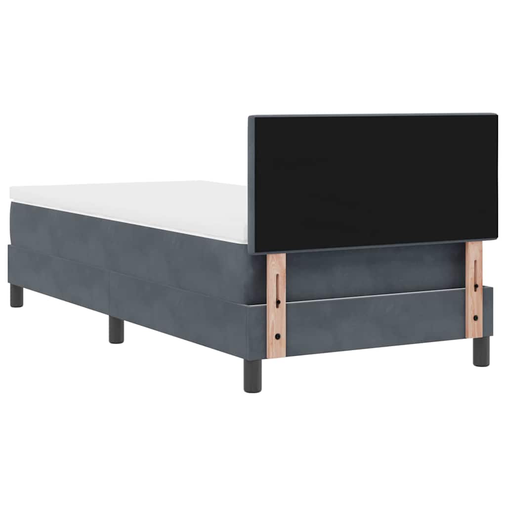 vidaXL Κρεβάτι Box Spring με Στρώμα & LED Σκούρο Γκρι 90x190 εκ. Βελούδινο