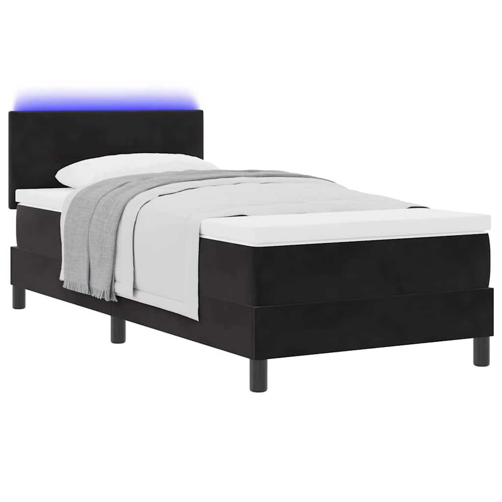 κρεβάτι Box Spring vidaXL με στρώμα & LED μαύρο 90x190 εκ. βελούδο