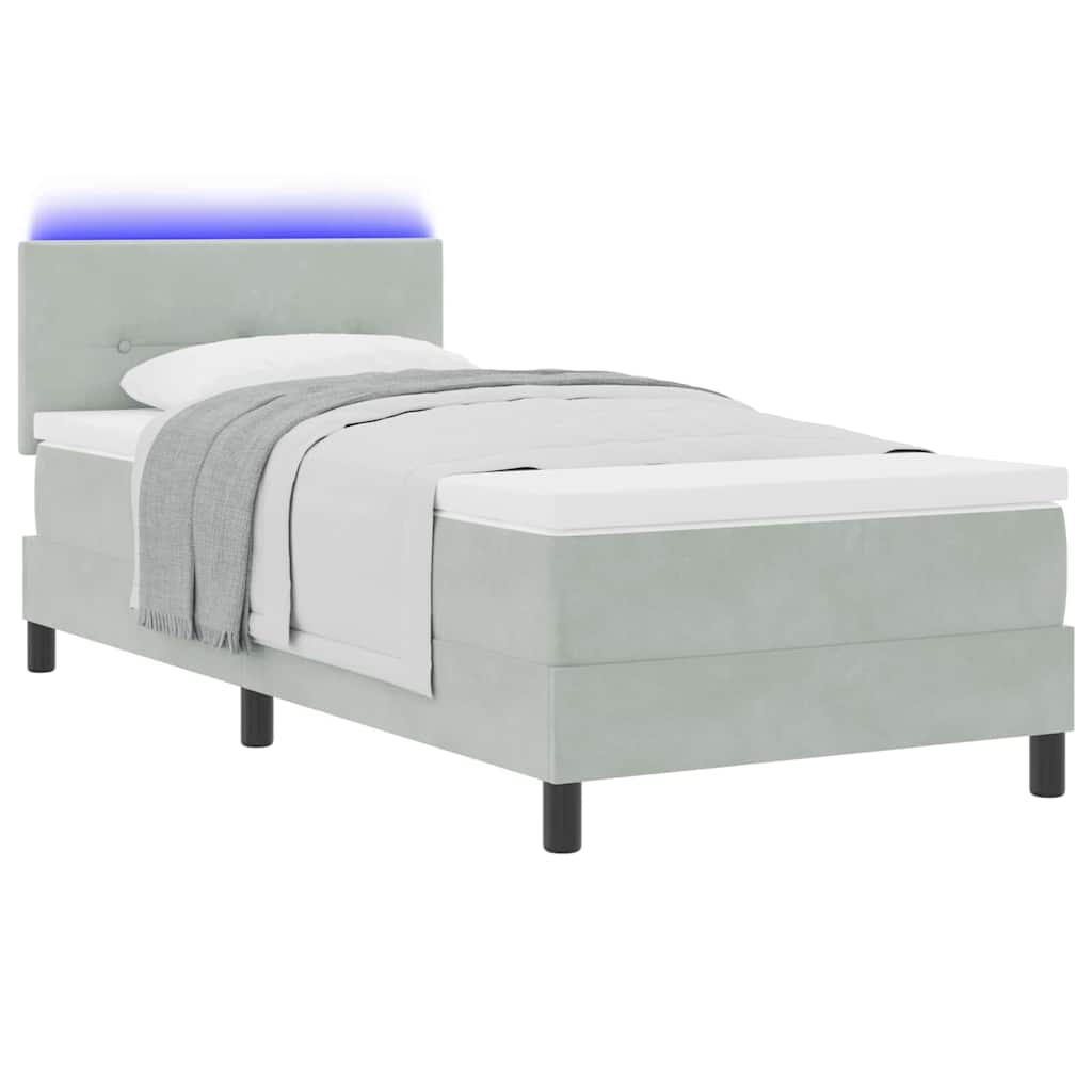 vidaXL Κρεβάτι με Στρώμα & Λάμπα LED Γκρί 90x200 εκ. Βελούδο