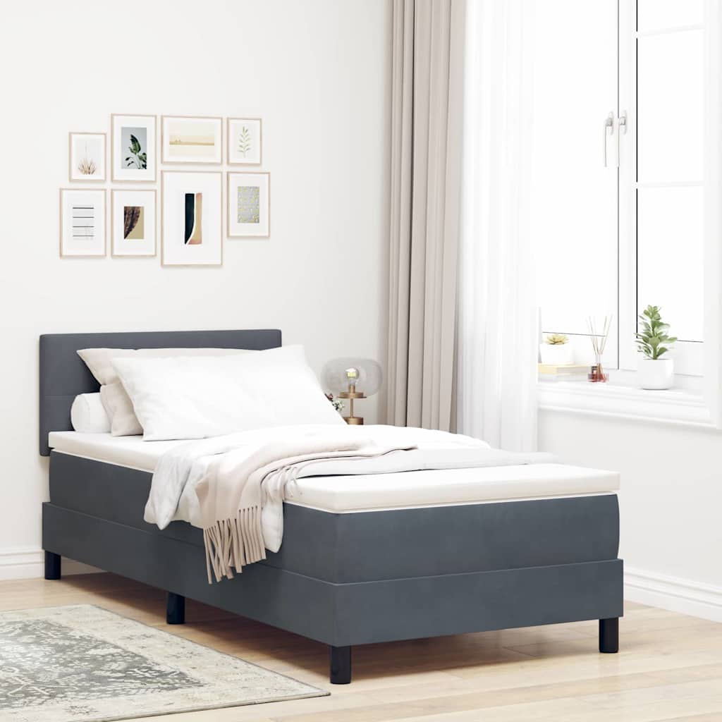 κρεβάτι box spring vidaXL με στρώμα & LED σκοτεινό γκρι 90x200 εκ. Βελούδο