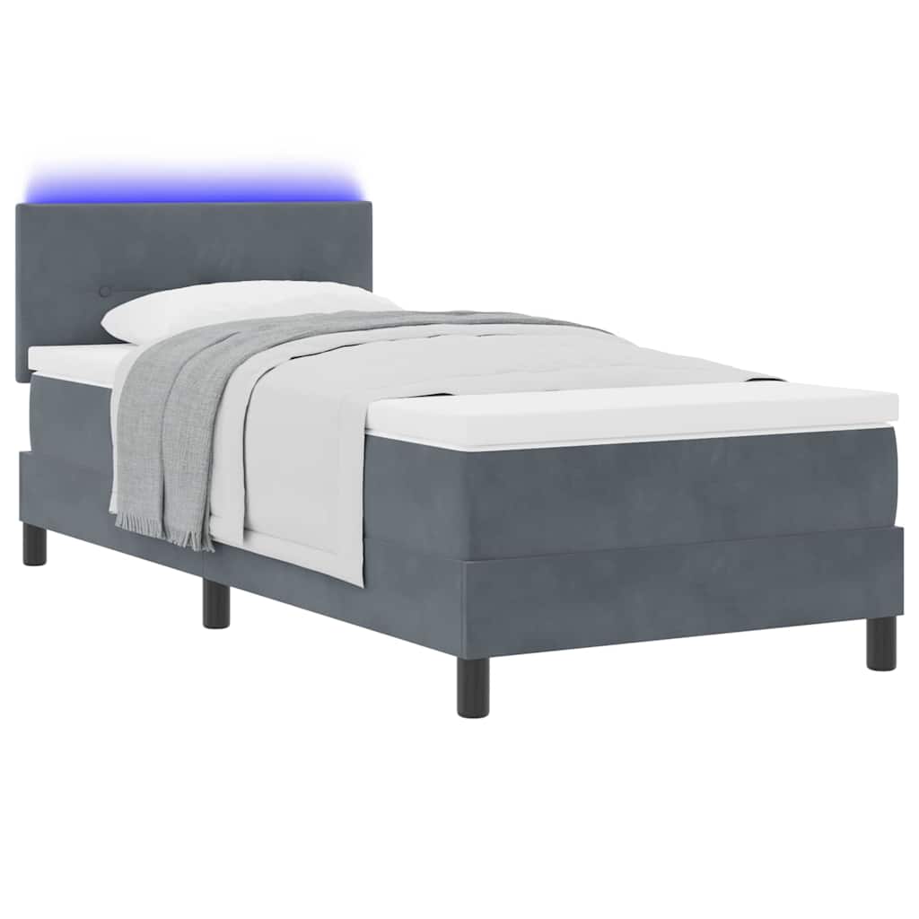 κρεβάτι box spring vidaXL με στρώμα & LED σκοτεινό γκρι 90x200 εκ. Βελούδο