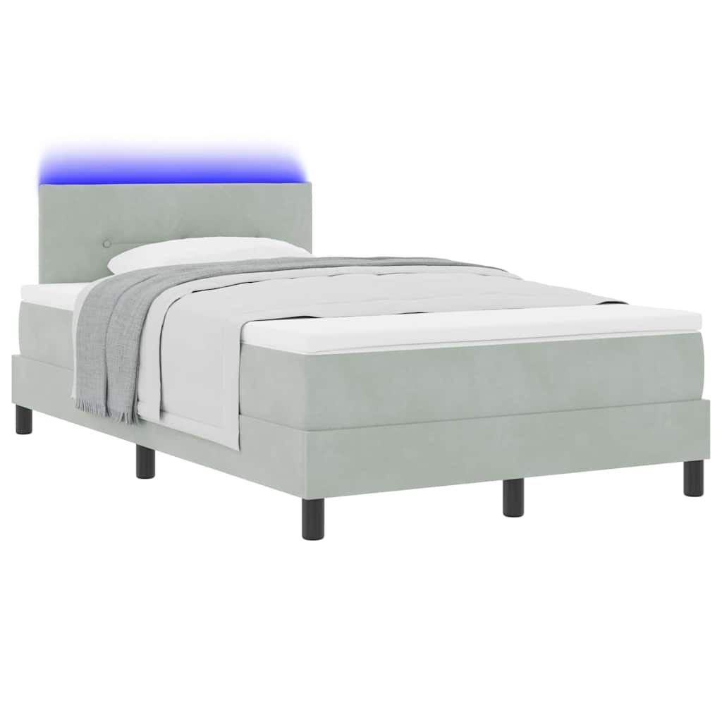 vidaXL LED Κρεβάτι με βάθρο Ανοιχτό γκρι 120 x 190 cm Βελούδο