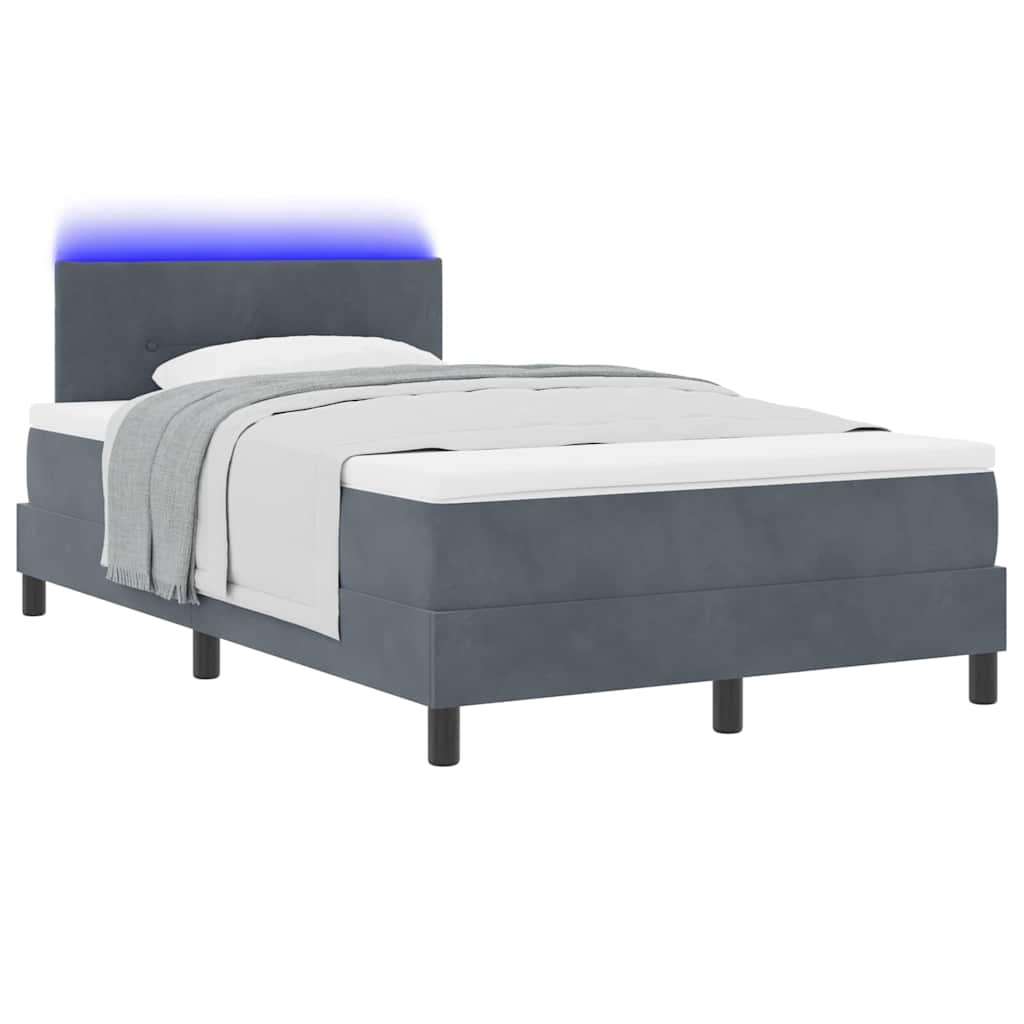 vidaXL LED Κρεβάτι με βάθρο Σκούρο Γκρι 120 x 200 cm Βελούδο