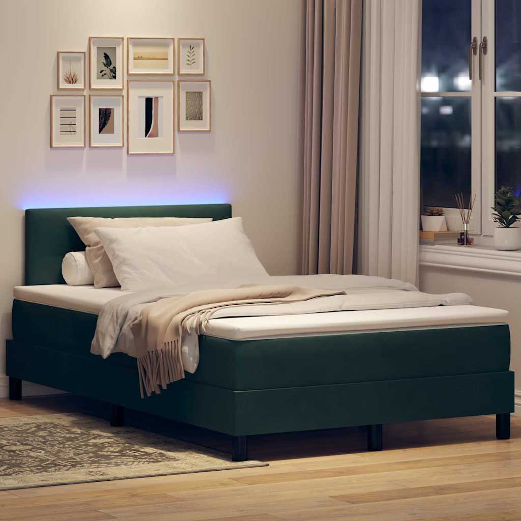 vidaXL LED Κρεβάτι με βάθρο Σκούρο Πράσινο 120 x 200 cm Βελούδο