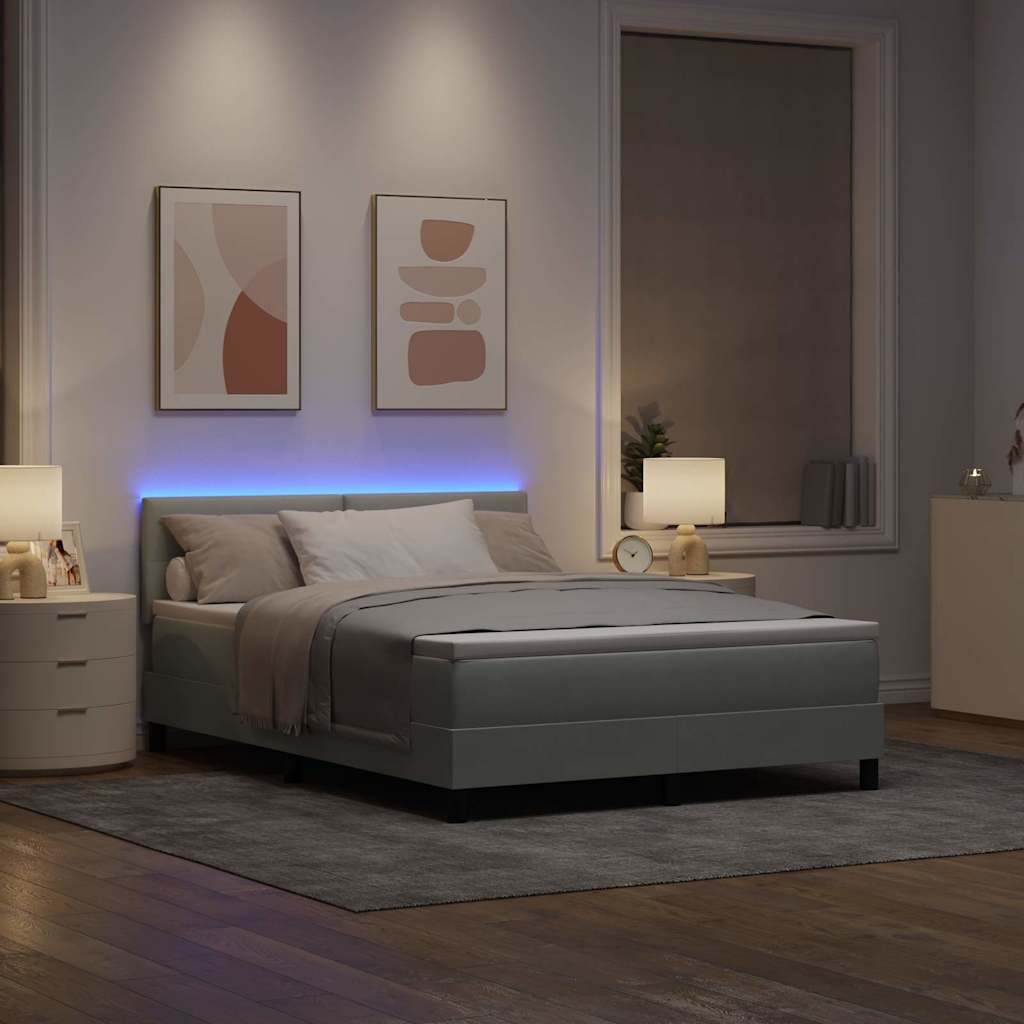 vidaXL LED Κρεβάτι με βάθρο Ανοιχτό γκρι 140 x 200 cm Βελούδο
