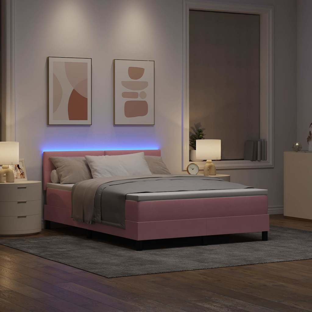 vidaXL LED Κρεβάτι με βάθρο με κεφαλάρι Ροζ 140 x 200 cm Βελούδο