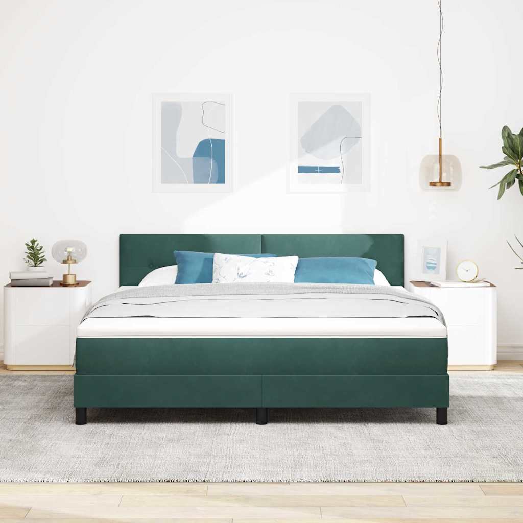vidaXL LED Κρεβάτι με βάθρο Σκούρο Πράσινο 180 x 200 cm Βελούδο