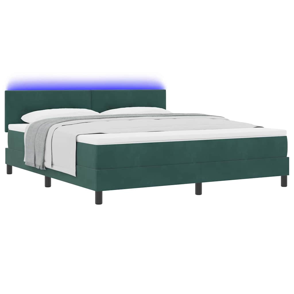 vidaXL LED Κρεβάτι με βάθρο Σκούρο Πράσινο 180 x 200 cm Βελούδο