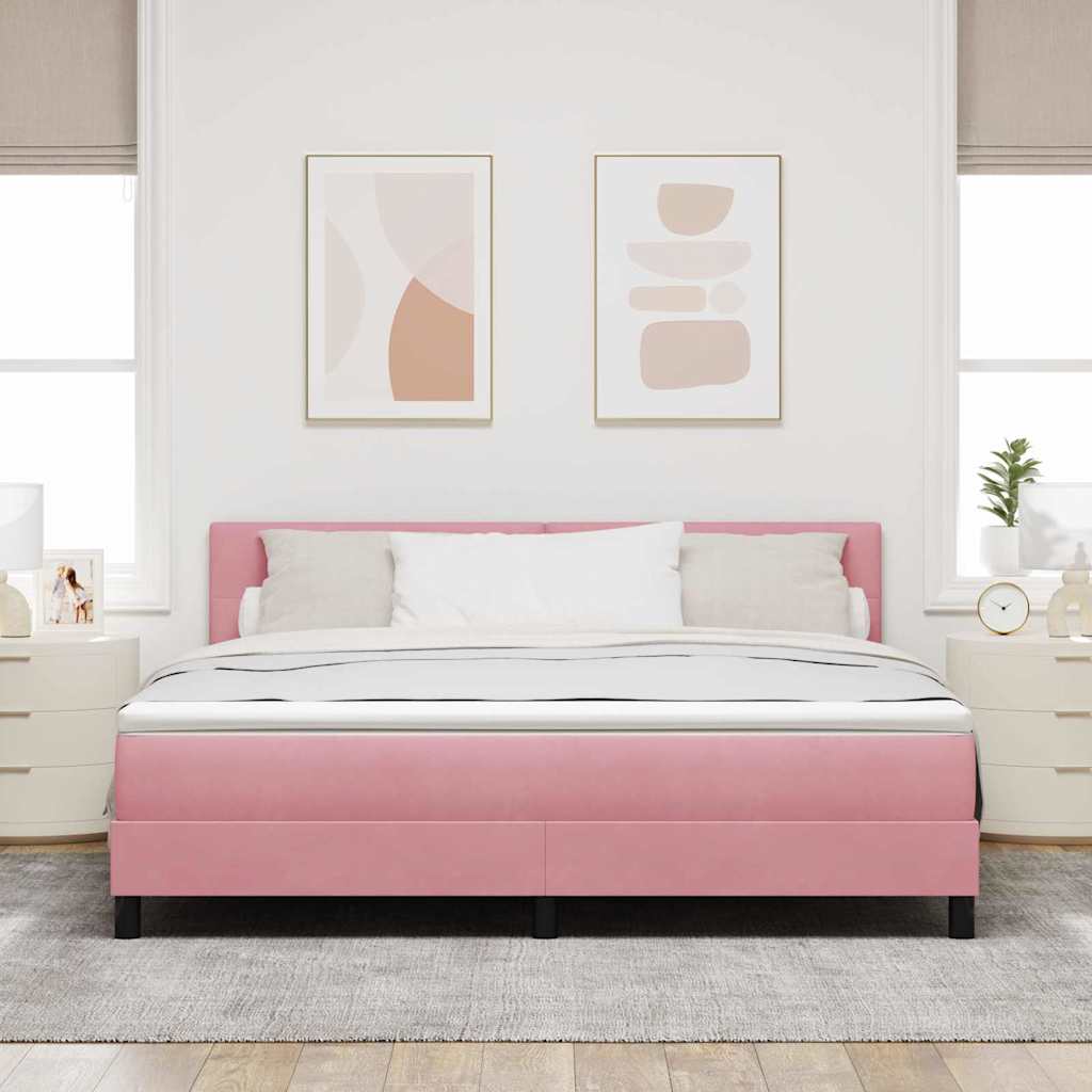 vidaXL LED Κρεβάτι με βάθρο με κεφαλάρι Ροζ 180 x 200 cm Βελούδο