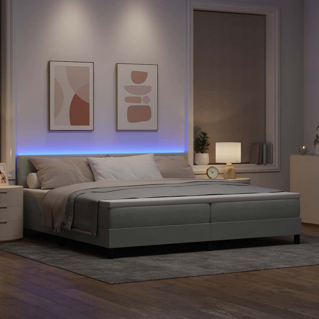vidaXL LED Κρεβάτι με βάθρο Ανοιχτό γκρι 200 x 200 cm Βελούδο