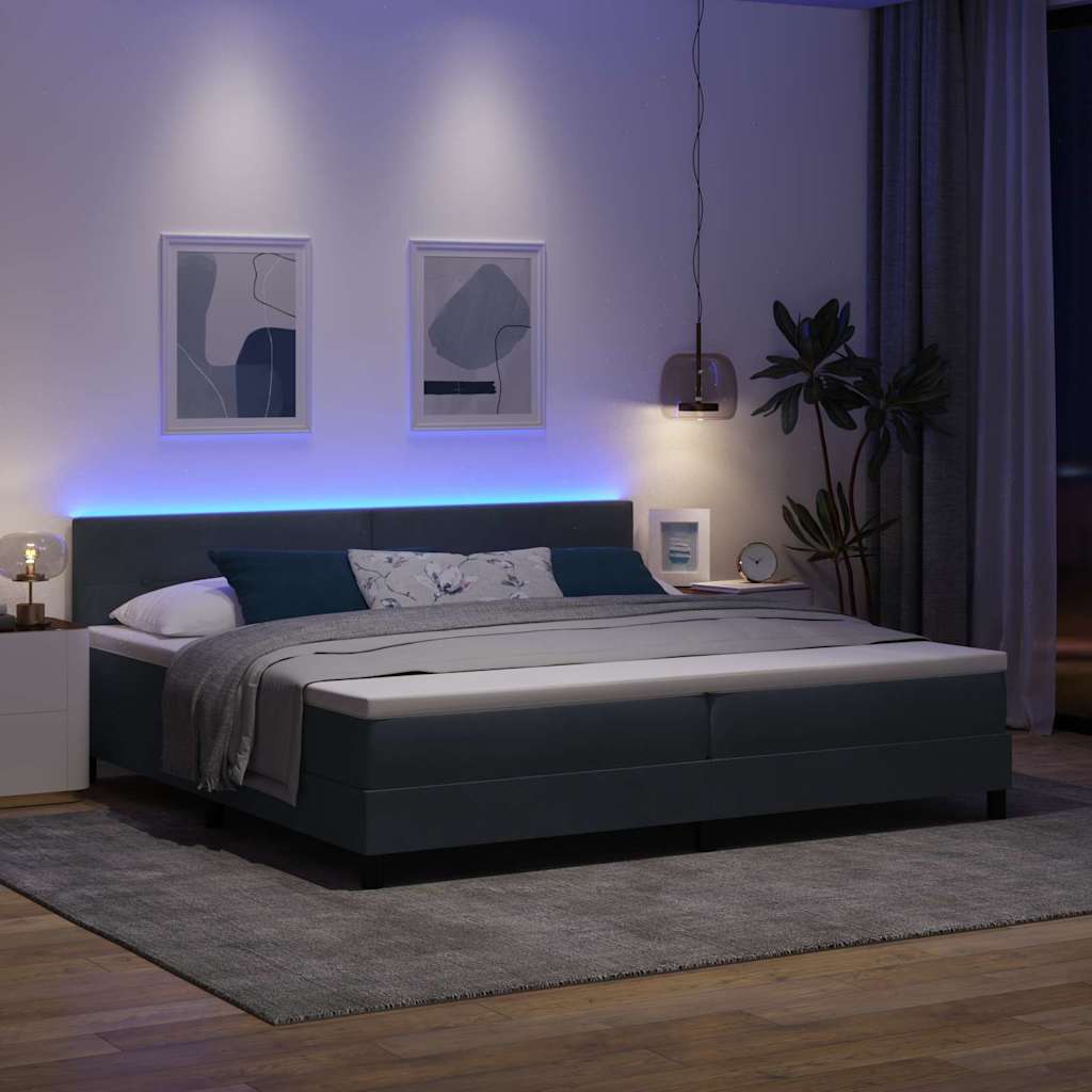 vidaXL LED Κρεβάτι με βάθρο Σκούρο Γκρι 200 x 200 cm Βελούδο