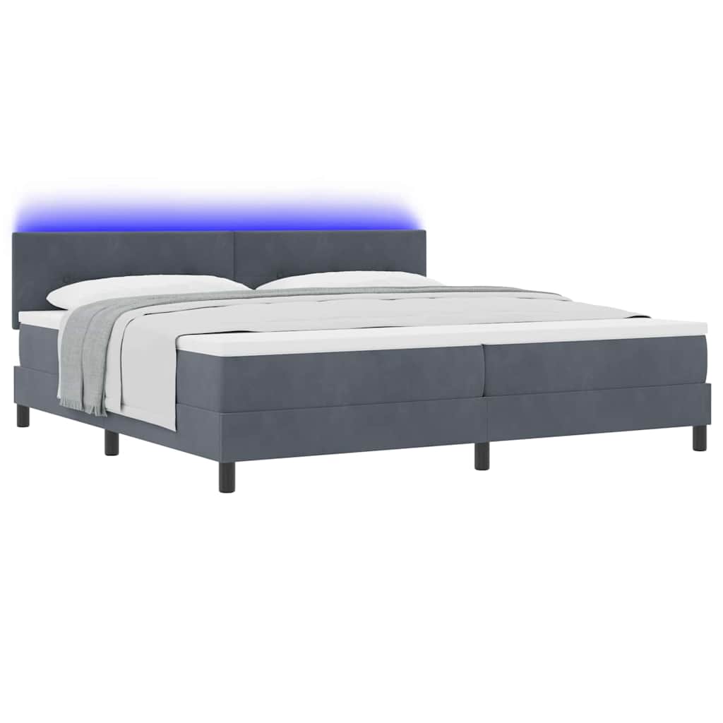 vidaXL LED Κρεβάτι με βάθρο Σκούρο Γκρι 200 x 200 cm Βελούδο