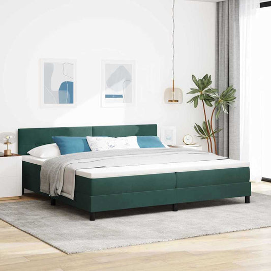 vidaXL LED Κρεβάτι με βάθρο Σκούρο Πράσινο 200 x 200 cm Βελούδο