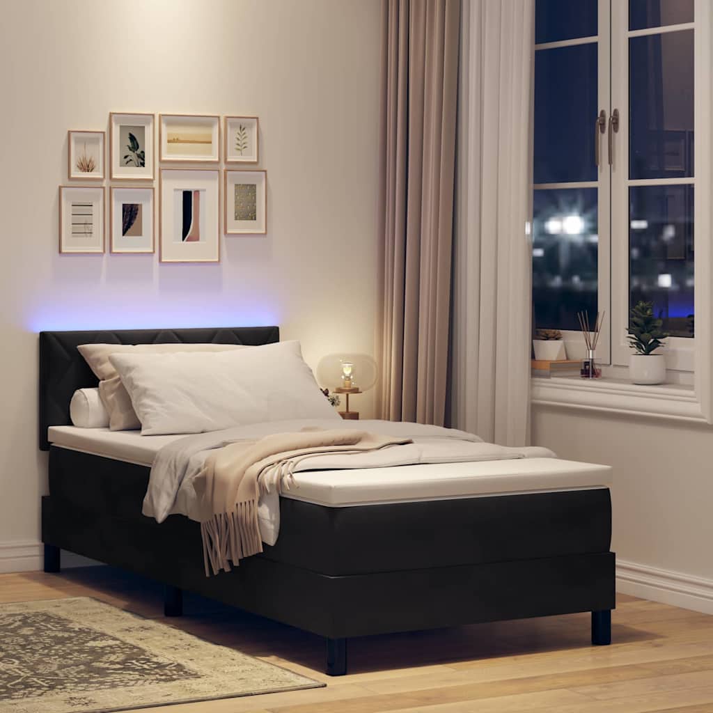 vidaXL Κρεβάτι με Στρώμα και LED Μαύρο 90x190 εκ. Βελούδο