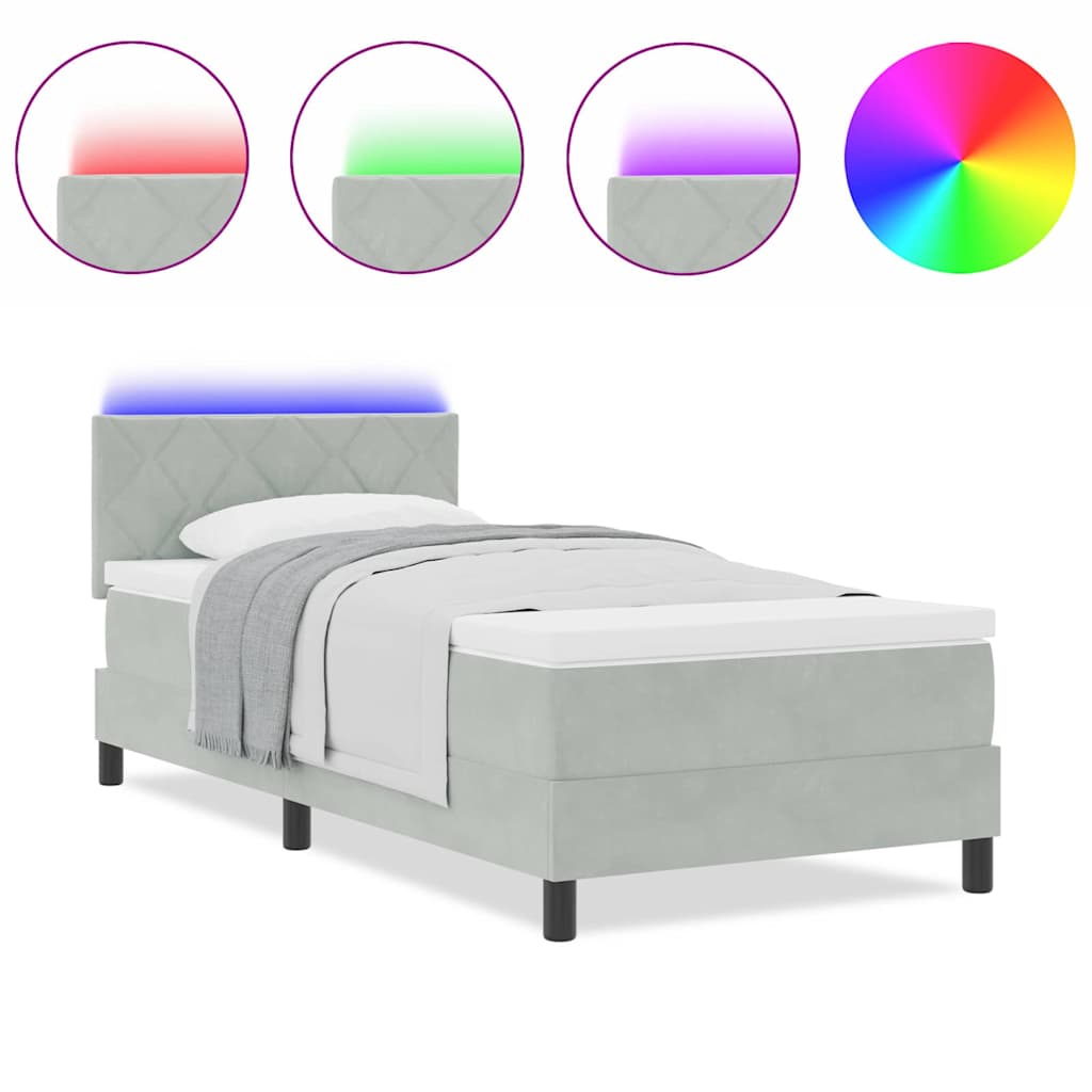 vidaXL Στρώμα Κρεβατιού με Στρώμα & LED Φωτισμός Γκρι 90x200 εκ. Βελούδο