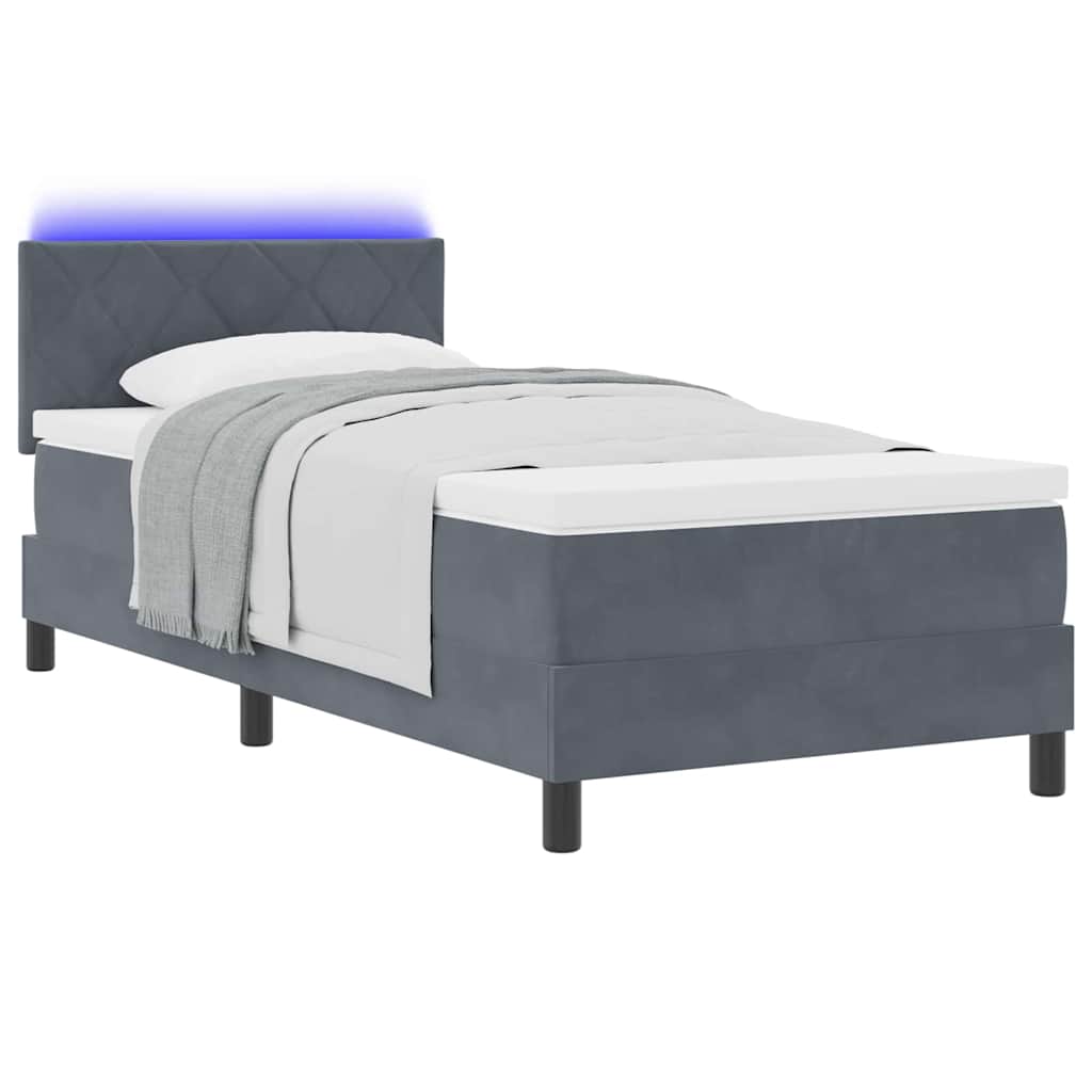vidaXL LED Κρεβάτι με βάθρο Σκούρο Γκρι 90 x 200 cm Βελούδο