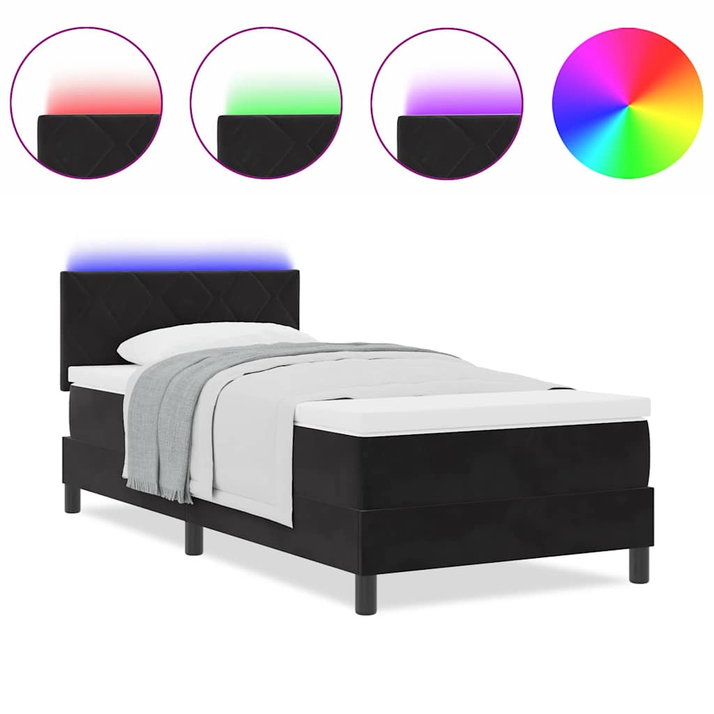 vidaXL Κρεβάτι Box Spring με Στρώμα & LED Μαύρο 90x200 εκ Βελούδο