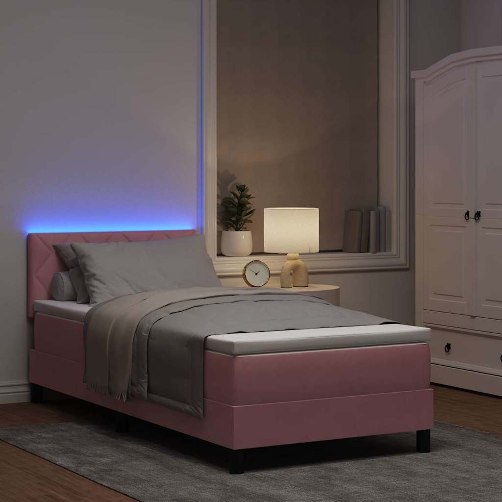 vidaXL LED Κρεβάτι με βάθρο με κεφαλάρι Ροζ 90 x 200 cm Βελούδο