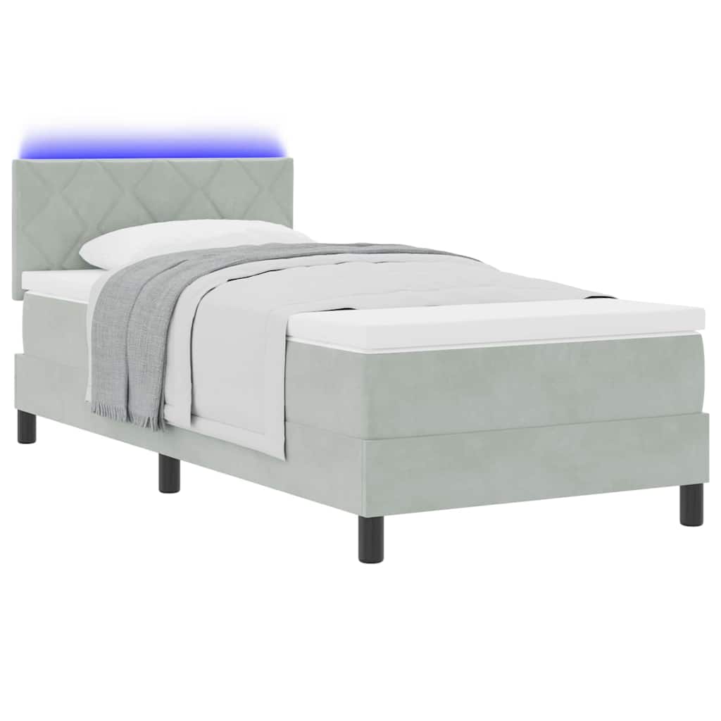 vidaXL LED Κρεβάτι με βάθρο Ανοιχτό γκρι 100 x 200 cm Βελούδο