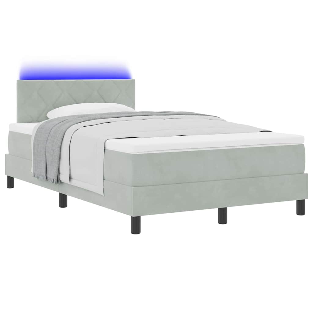 vidaXL LED Κρεβάτι με βάθρο Ανοιχτό γκρι 120 x 190 cm Βελούδο