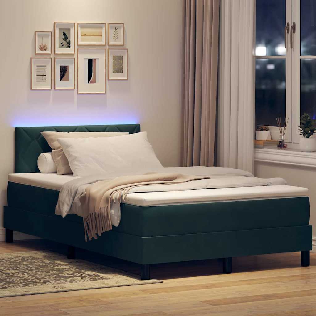 vidaXL LED Κρεβάτι με βάθρο Σκούρο Πράσινο 120 x 190 cm Βελούδο