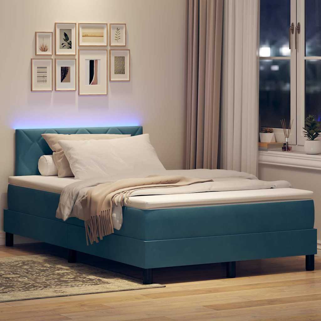 vidaXL LED Κρεβάτι με βάθρο Σκούρο Μπλε 120 x 200 cm Βελούδο