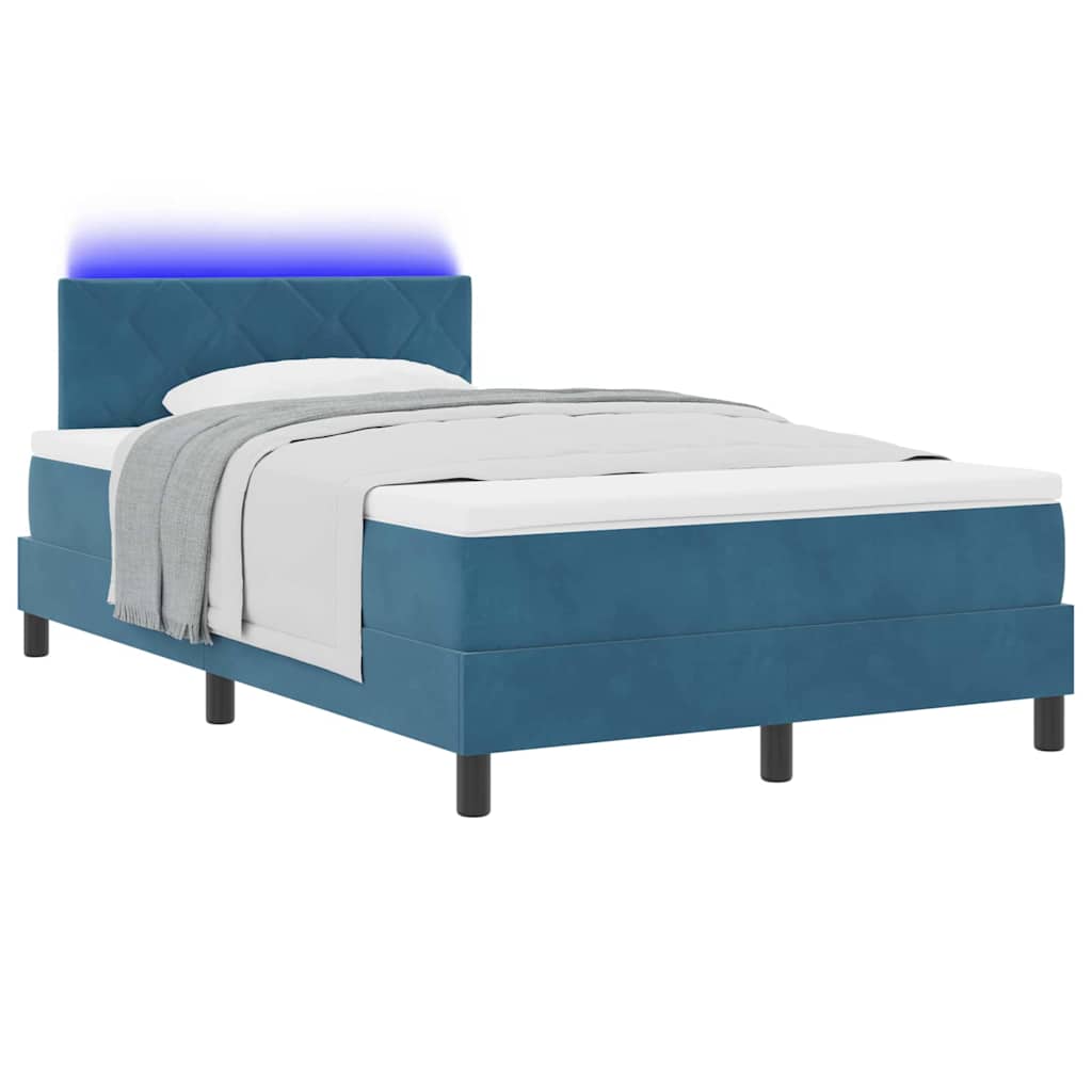 vidaXL LED Κρεβάτι με βάθρο Σκούρο Μπλε 120 x 200 cm Βελούδο