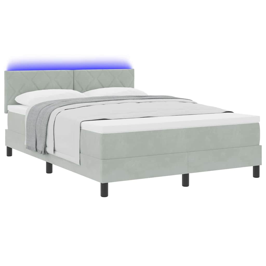 vidaXL LED Κρεβάτι με βάθρο Ανοιχτό γκρι 140 x 190 cm Βελούδο